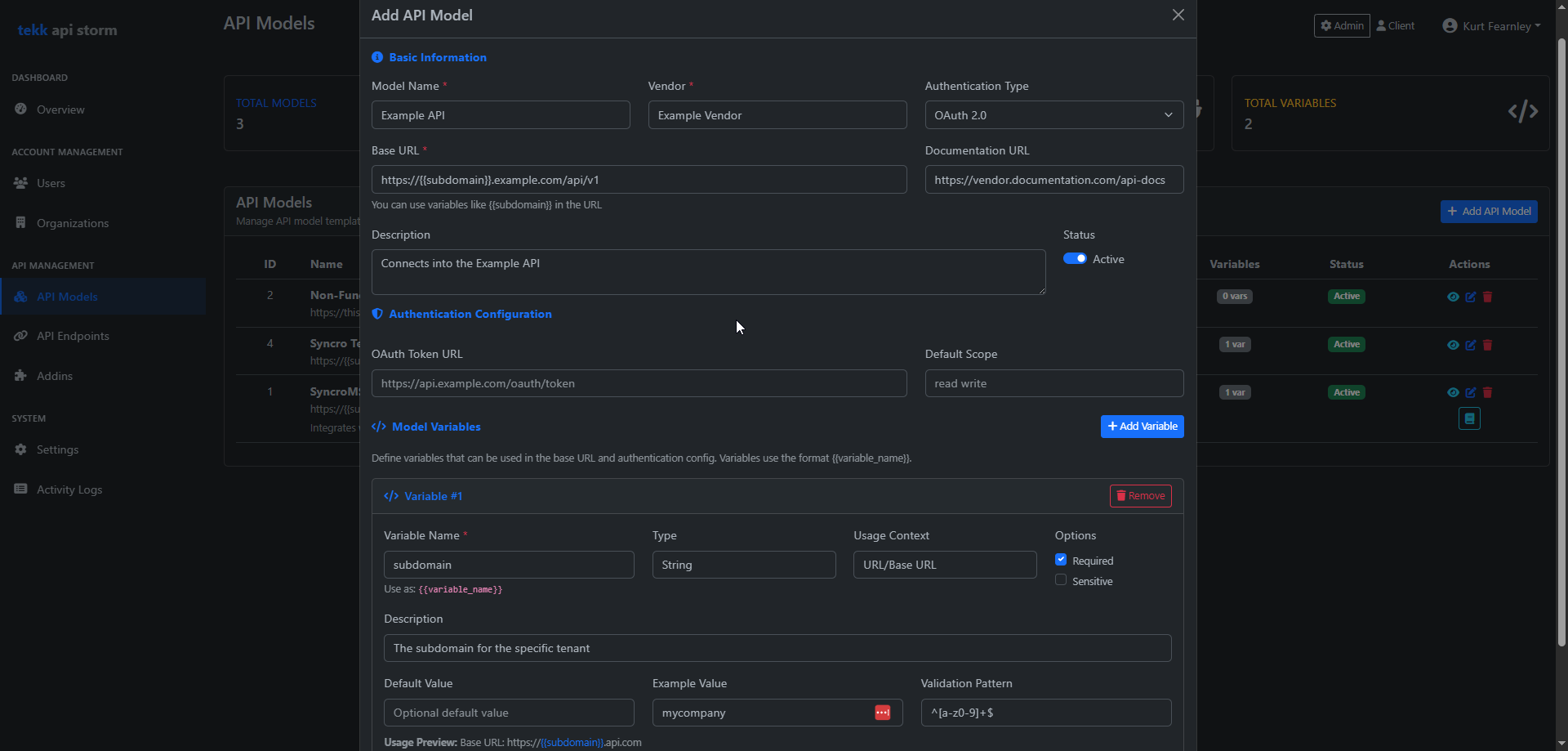 API Storm Template Builder