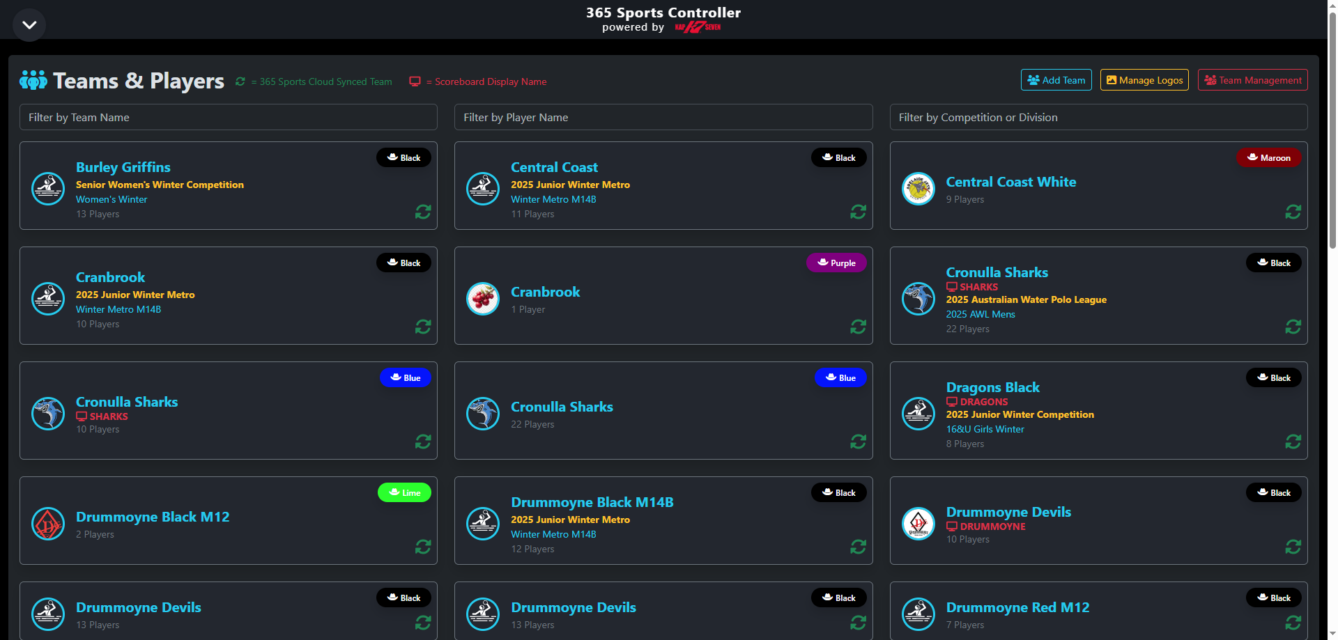 Water Polo Team Management Interface